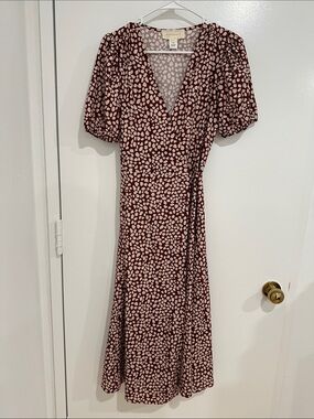 Most of All Burgundy Printed Wrap Midi Dress